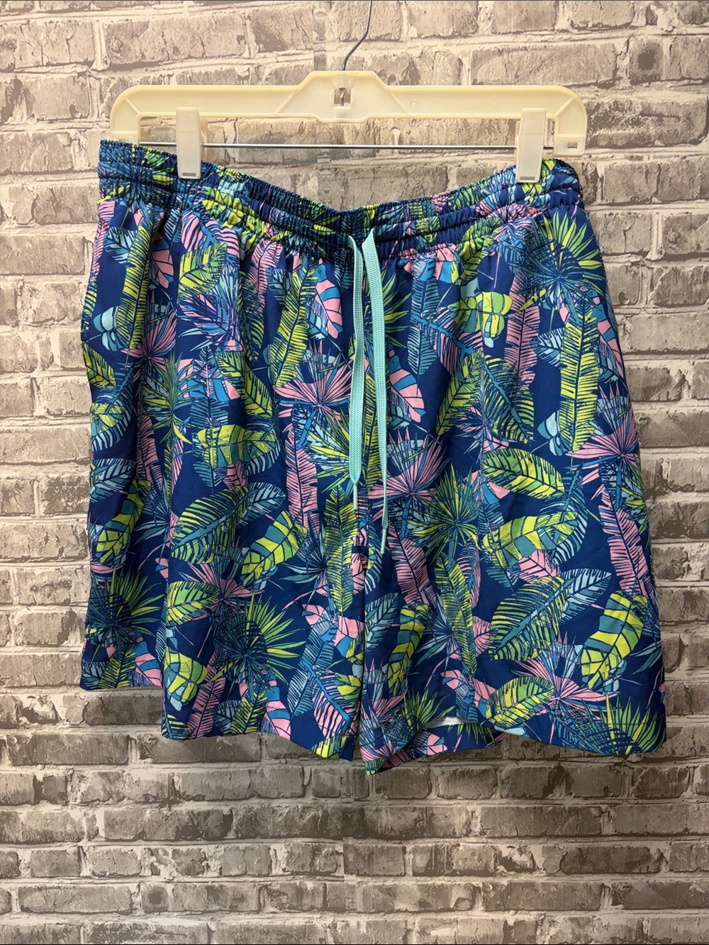 chubbies Navy Tropical Leaf Print Drawstring Shorts